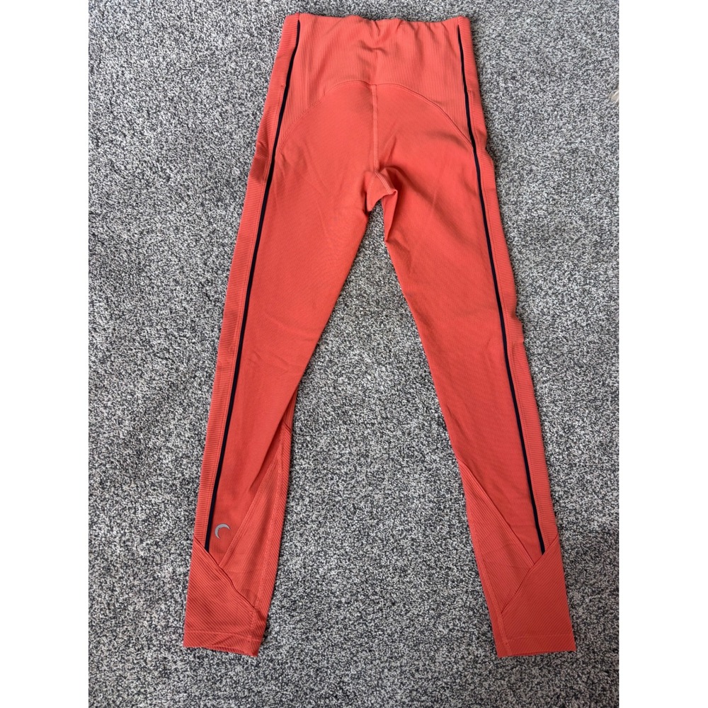 ZYIA Active Coral Ribbed High Waisted‎ Athletic Leggings Black Trim Women's